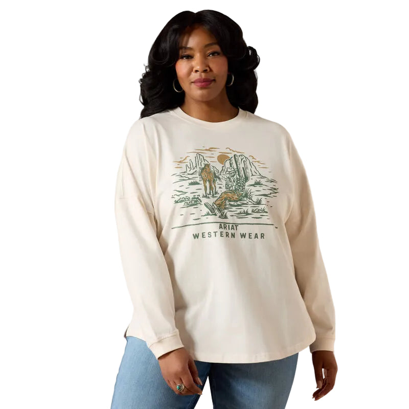 Ariat Women's Canvas Oversized Long Sleeve Tee Shirt - Sea Salt - Irvine Tack & Western Wear