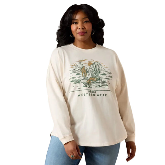 Ariat Women's Canvas Oversized Long Sleeve Tee Shirt - Sea Salt - Irvine Tack & Western Wear