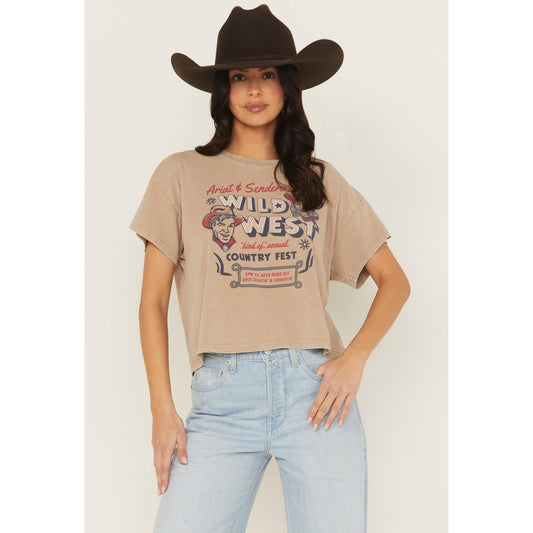 Ariat Women's Short Sleeve Sendero x Wild West Country Fest Tee Shirt- Tan Mineral Wash