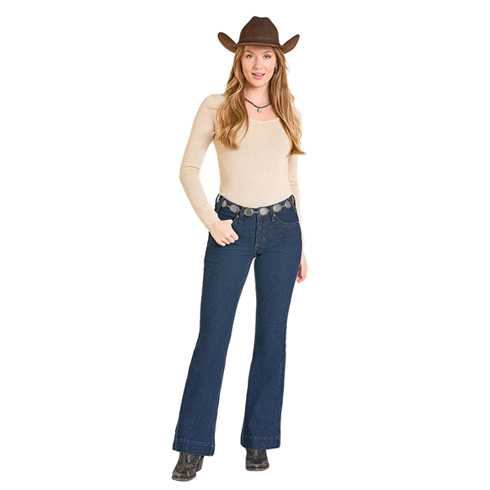 Rock & Roll Women's Jacquard Trouser - Dark Wash