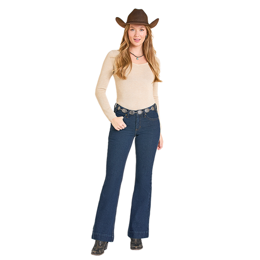 Rock & Roll Women's Jacquard Trouser - Dark Wash