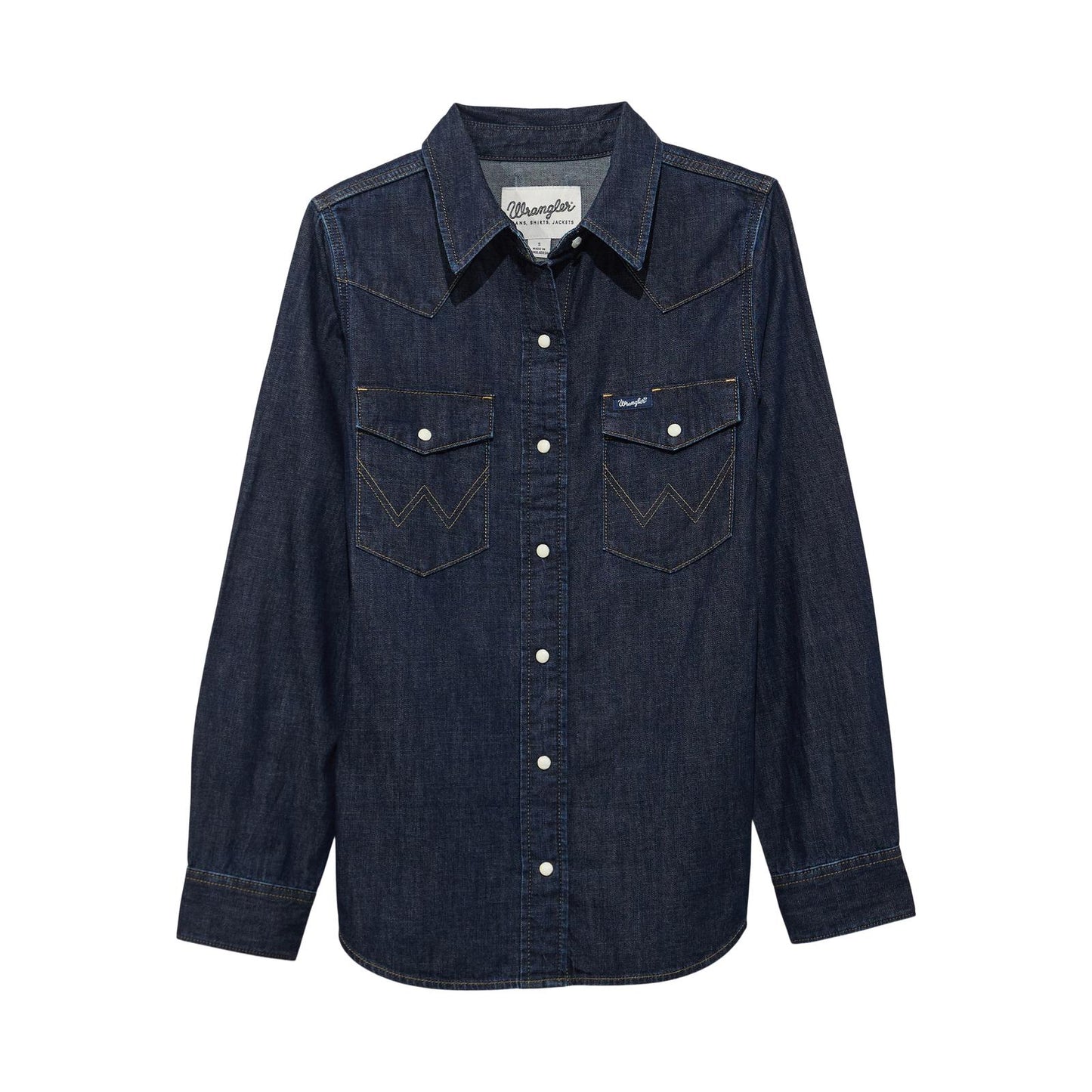 Wrangler Women's Vintage-Fit Denim Western Long Sleeve Snap Shirt - Dark Denim