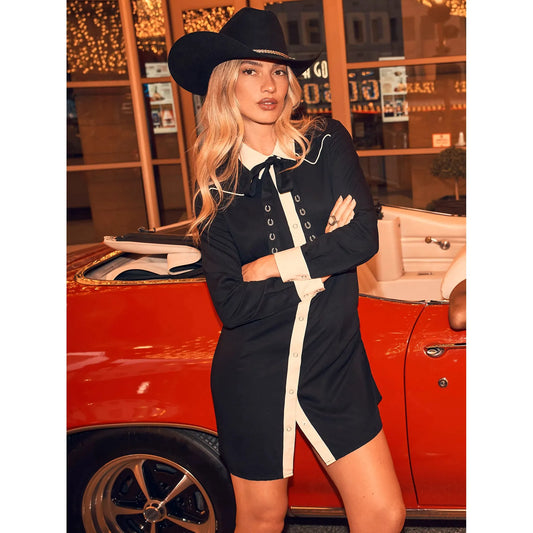 Wrangler Women's Contrast Cuff Western Mini Dress - Black