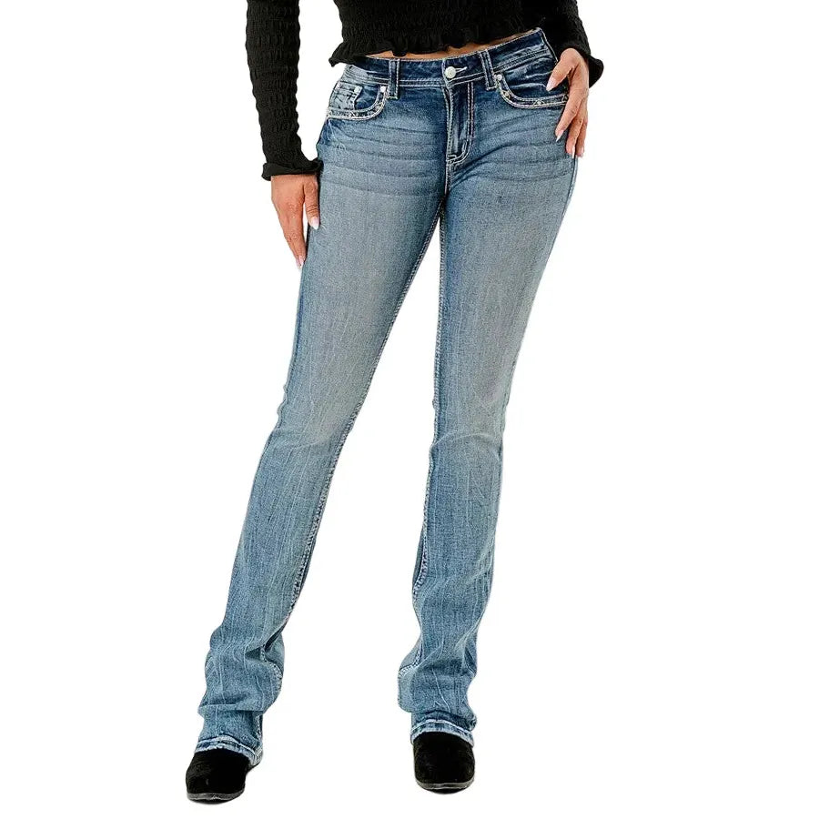 Grace in LA Women's Steer Head 3D Boot Cut Jeans