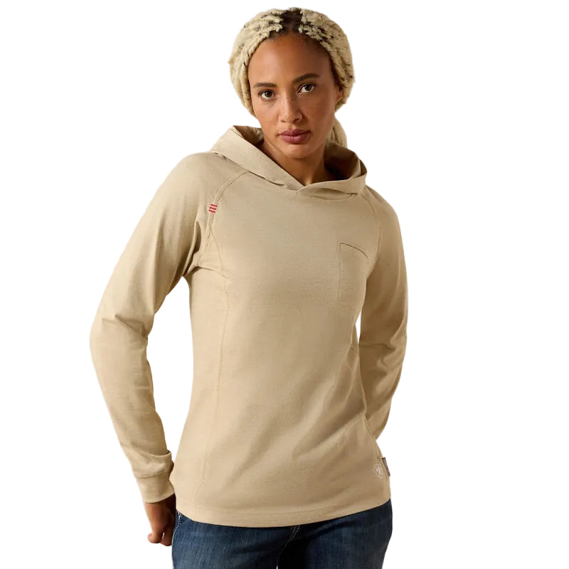 Ariat Women's FR Air Hooded Long Sleeve Top - Sand Heather