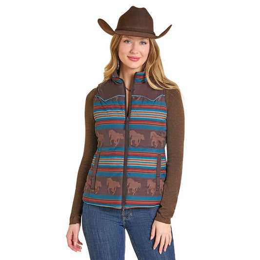 Panhandle Slim Women's Horse Reversible Vest - Brown