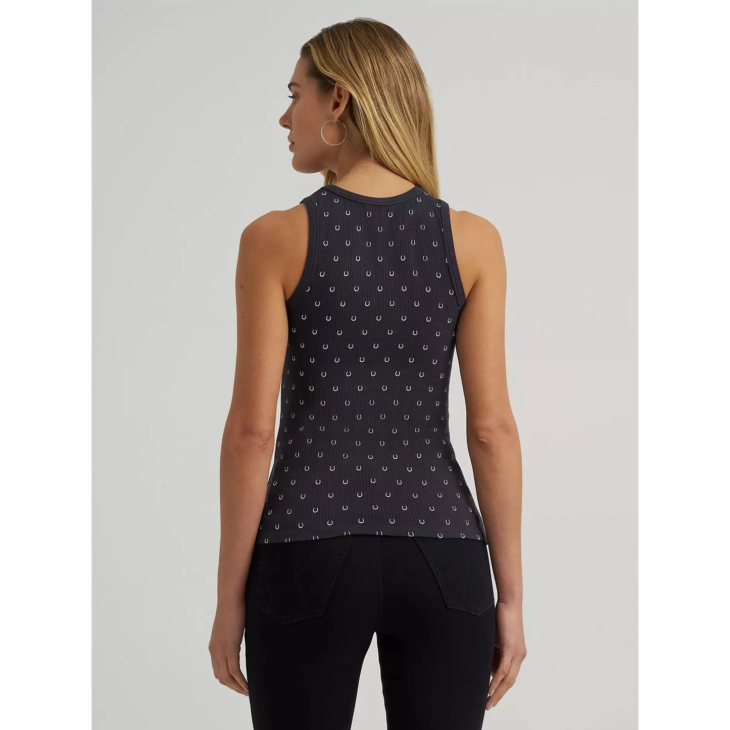 Wrangler Women's Sleeveless Printed Slim Goddess Tank - Black Horseshoe - Irvine Tack & Western Wear