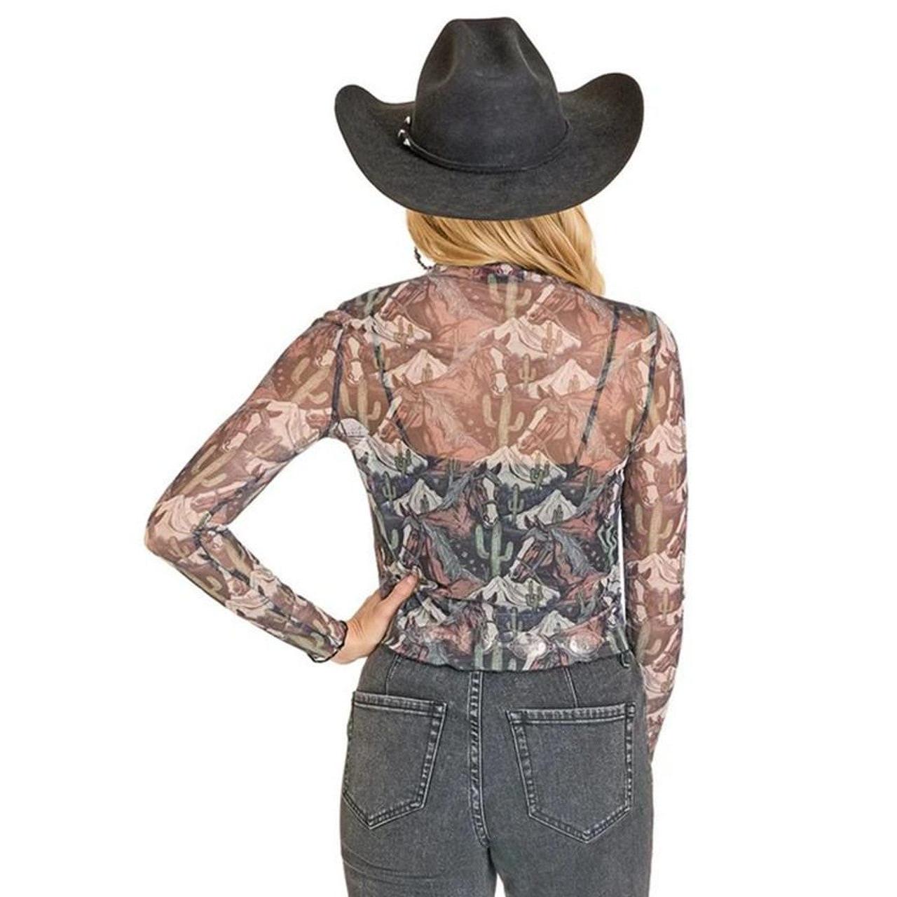 Panhandle Women's Mesh Print Top - Black