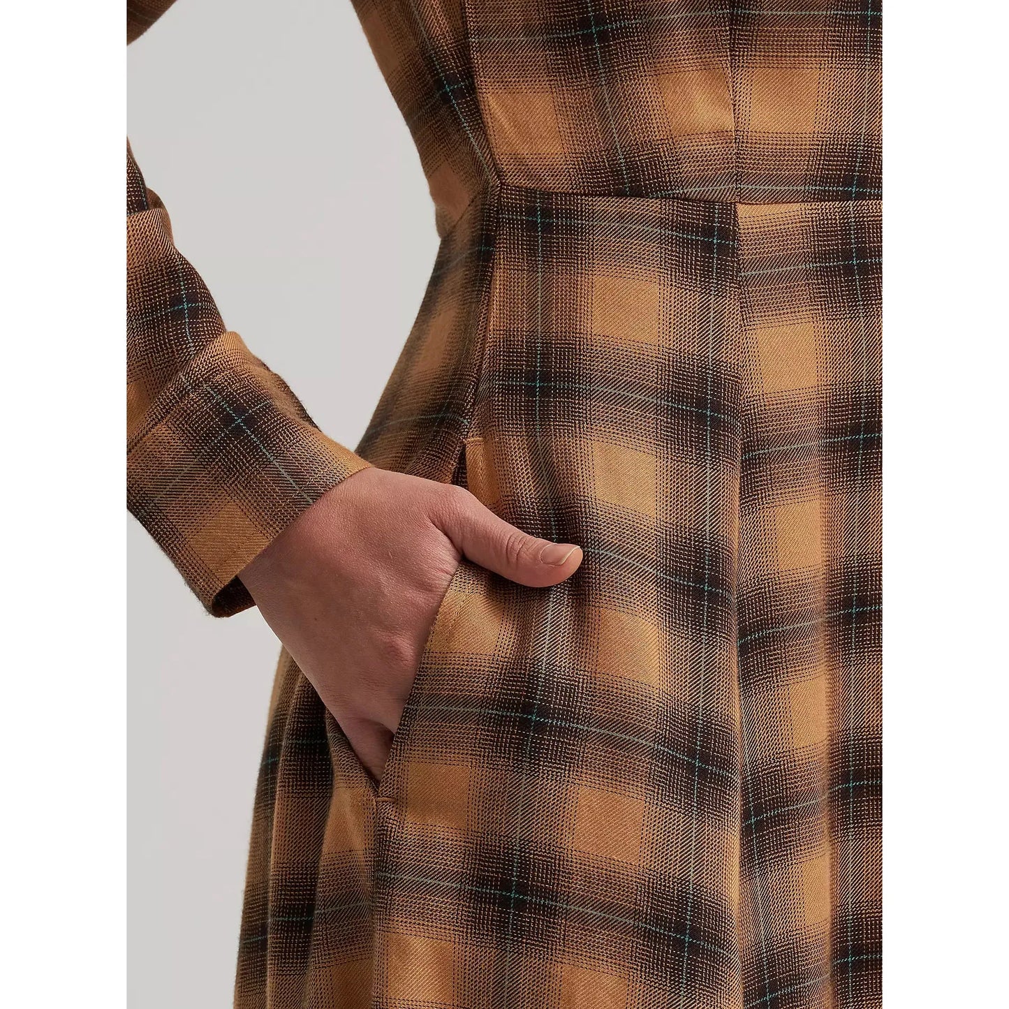Wrangler Women's Western Plaid Flannel Maxi Shirt Dress - Brown