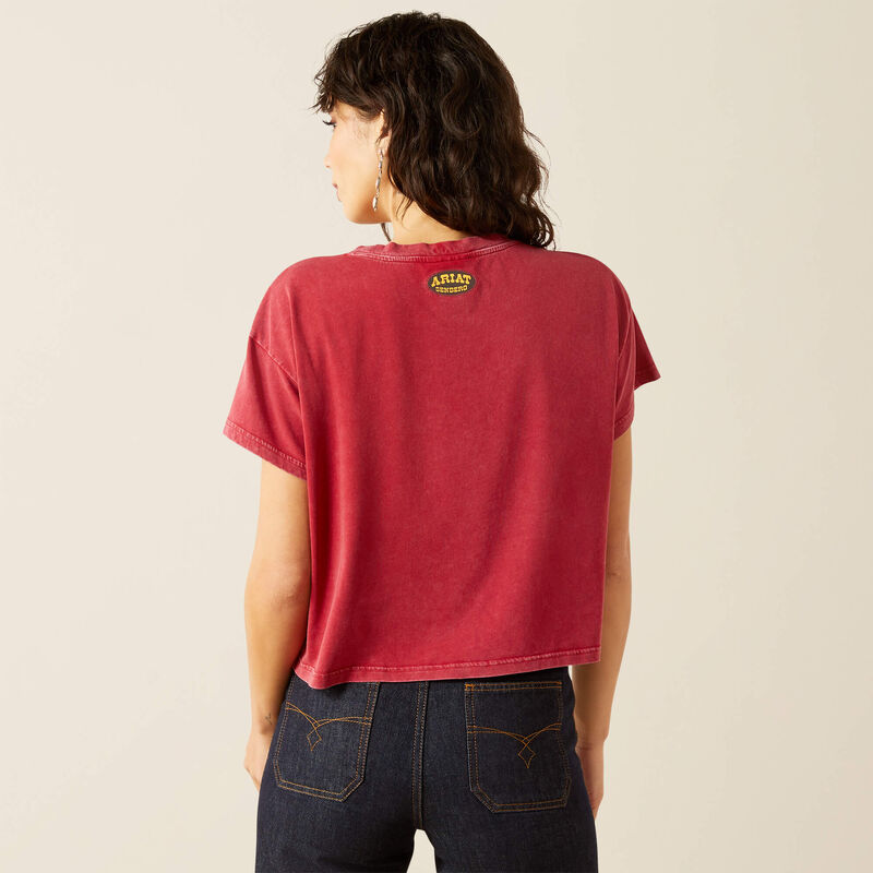 Ariat Women's Short Sleeve Sendero Slow Horses Tee Shirt- Biking Red Mineral Wash
