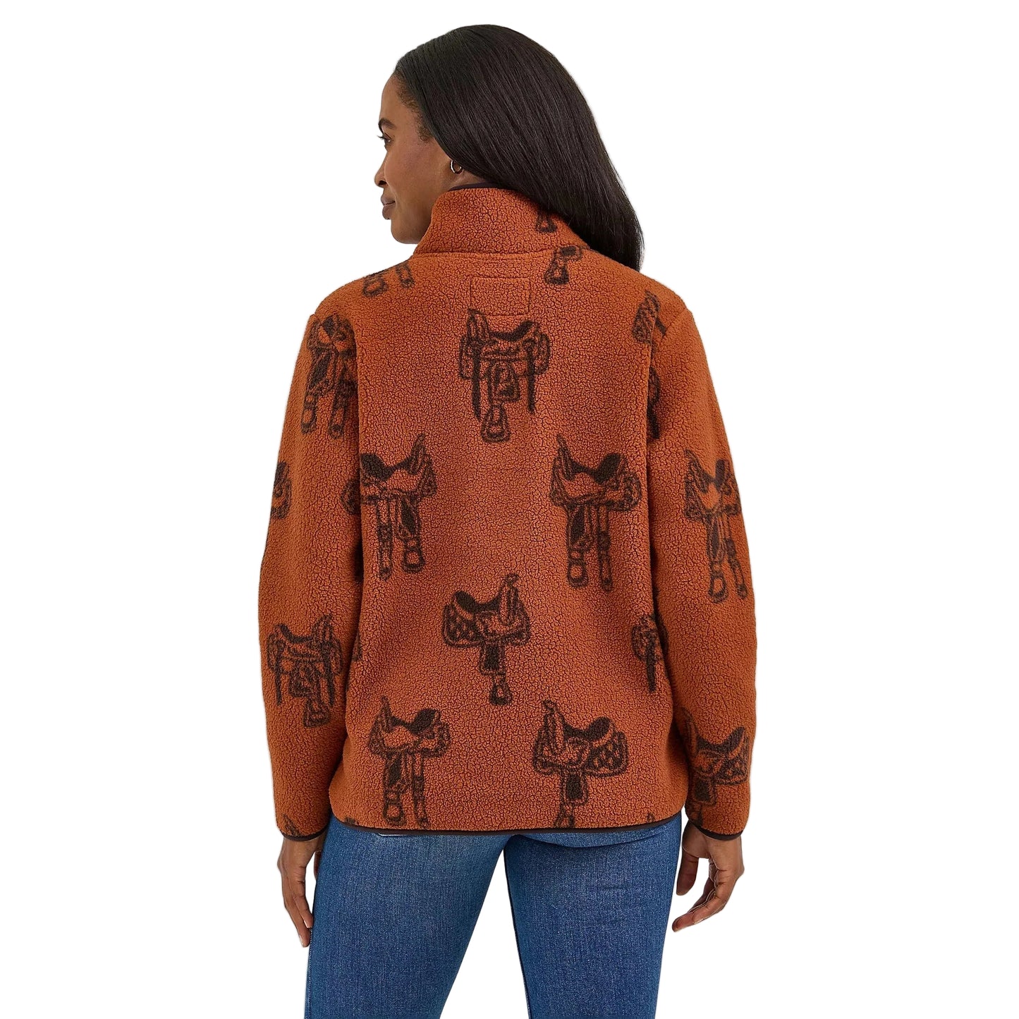 Wrangler Women's Retro Quarter Zip Long Sleeve Sherpa Pullover - Horse Brown