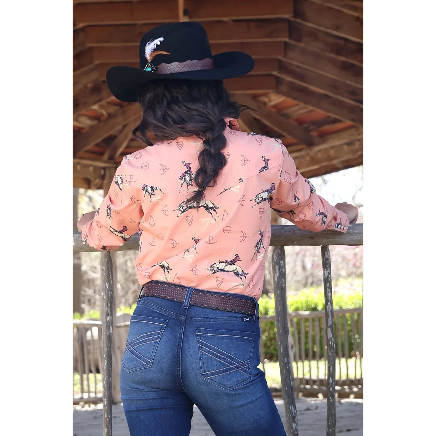 Cinch Women's Bucking Bronco Long Sleeve Shirt - Coral - Irvine Tack & Western Wear
