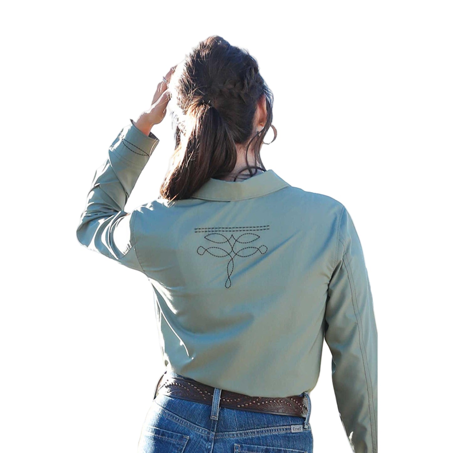 Cinch Women's Long Sleeve Solid Western Shirt- Green