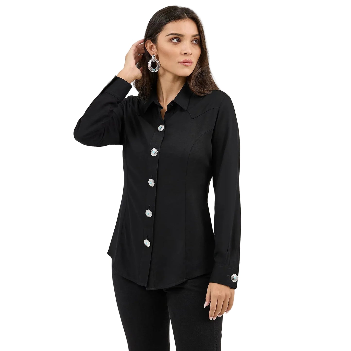 Wrangler Women's Long Sleeve Slim Concho Button Shirt - Black