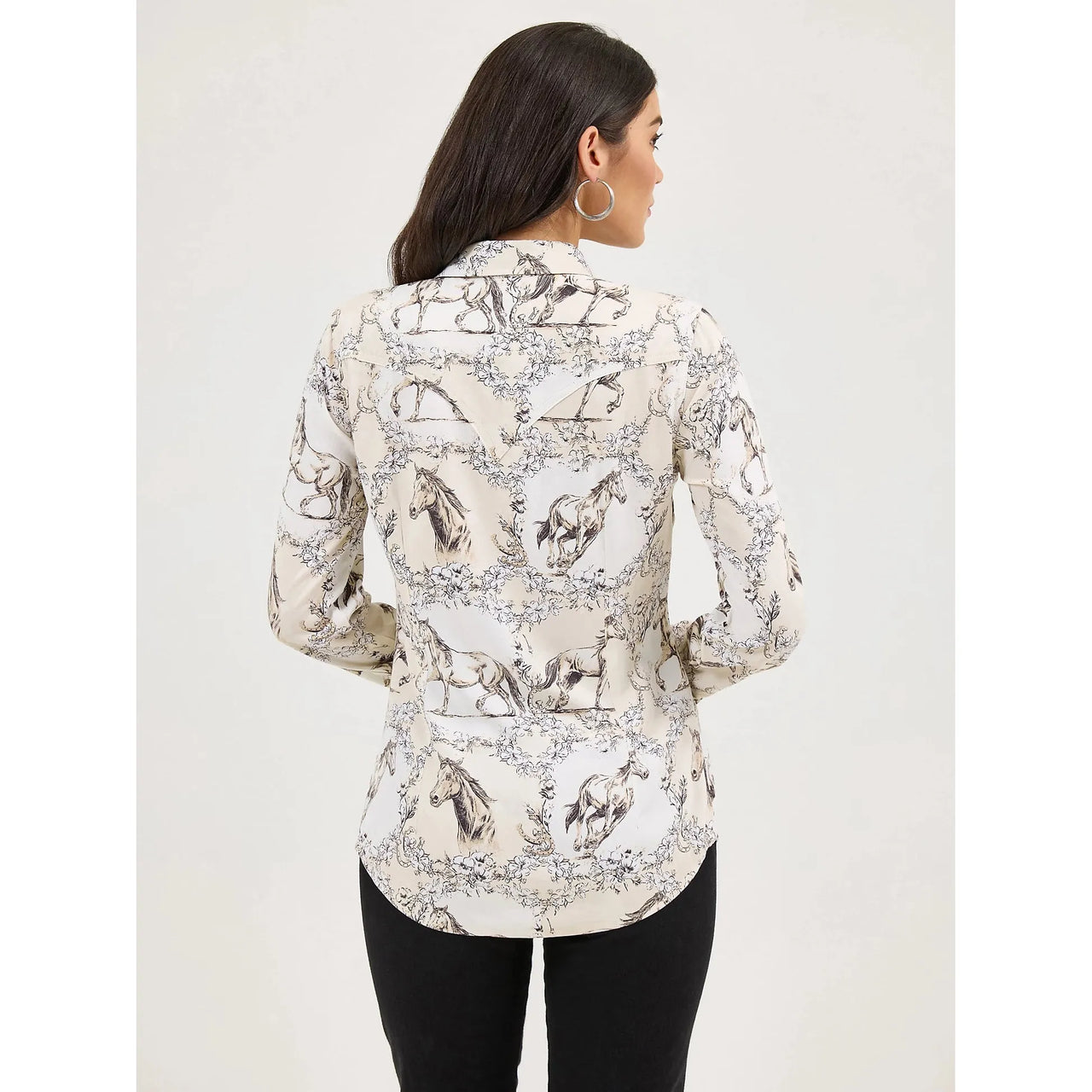 Wrangler Women's Saddle Up Slim Western Snap Long Sleeve Shirt - Cream
