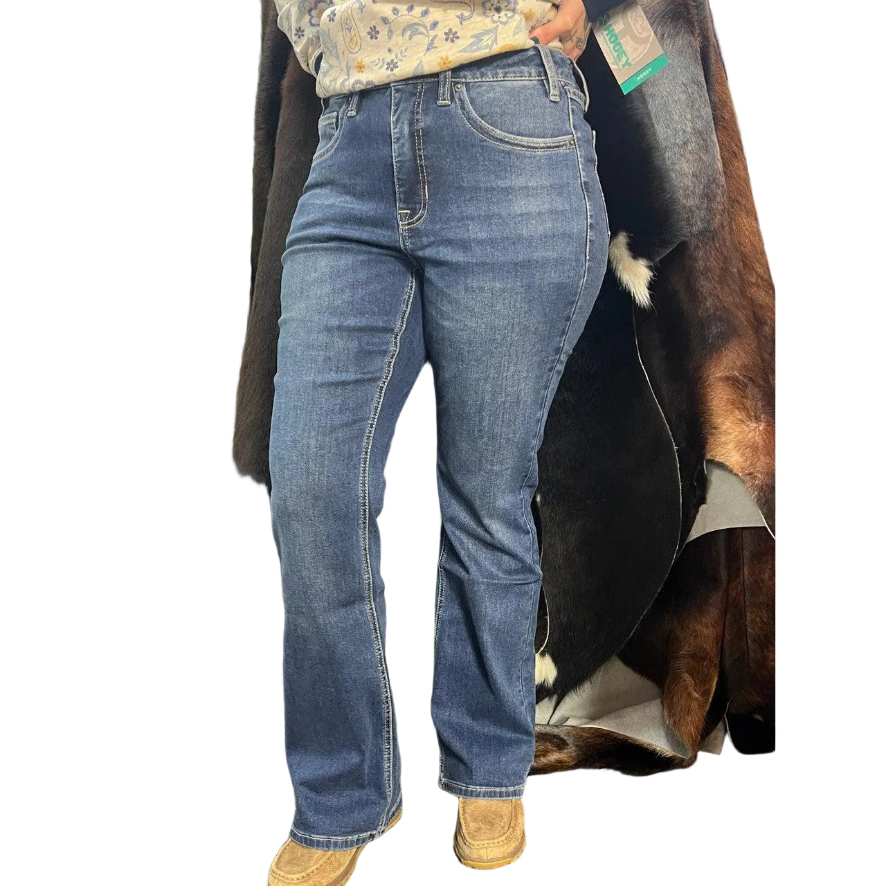 Rock & Roll Women's Pleather Embroidered High Rise Bootcut Jeans - Dark Wash