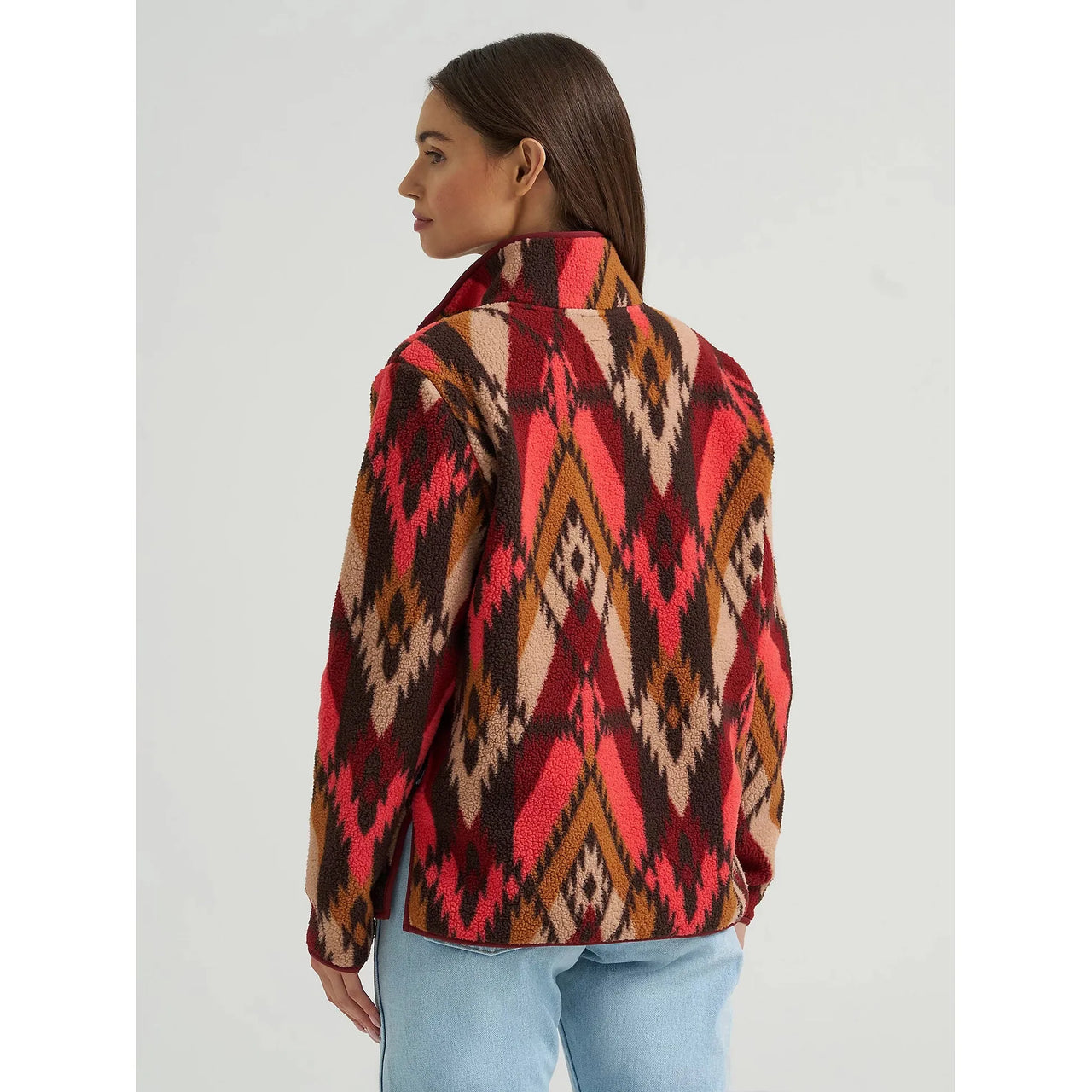 Wrangler Women's Retro Quarter Zip Long Sleeve Sherpa Pullover - Burgundy Flame