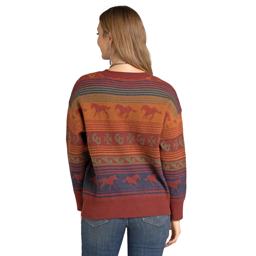 Panhandle Slim Women's Oversized Horse Serape Sweater - Red