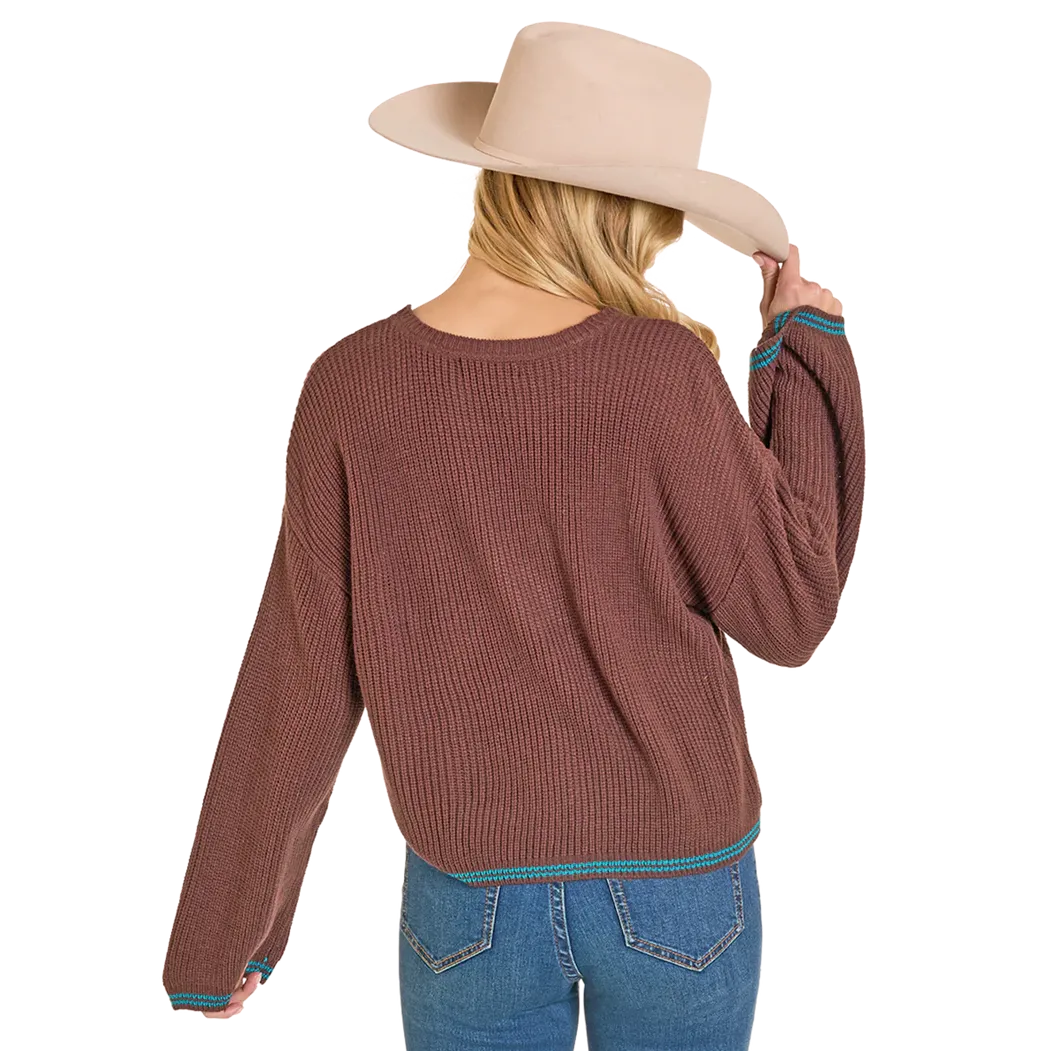 Rock & Roll Women's Howdy Y'all Bell Long Sleeve Knit Sweater - Brown