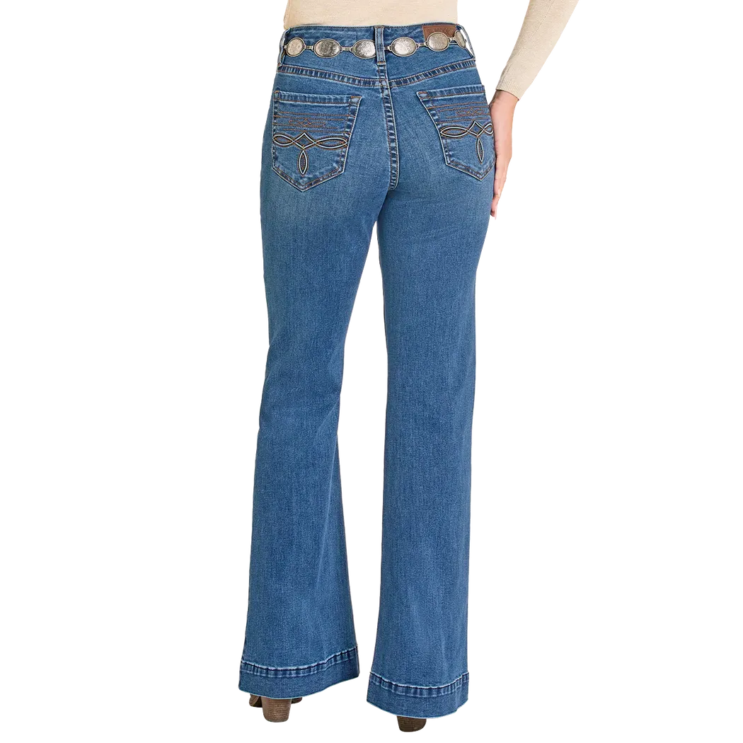 Rock & Roll Women's High Rise Raised Boot Stitch Trouser - Medium Wash