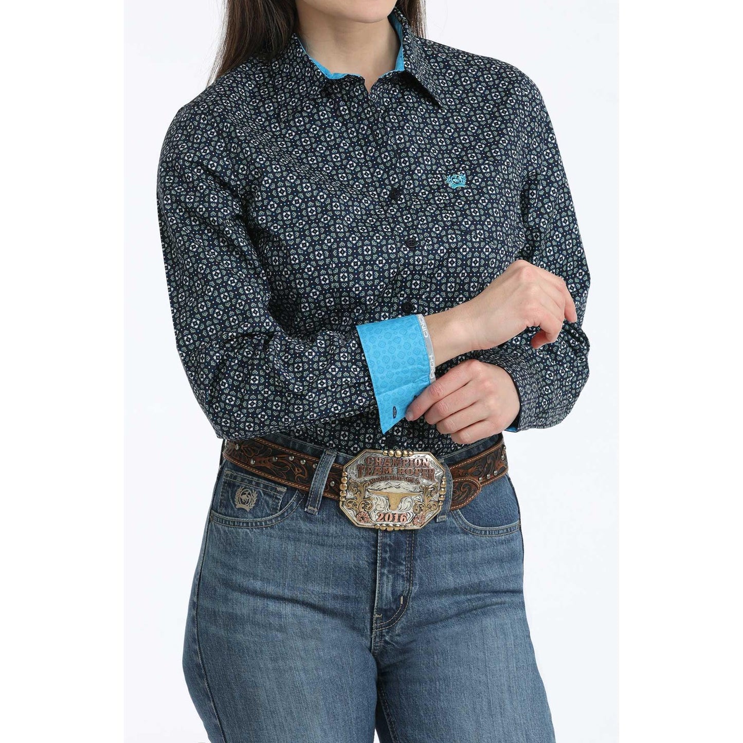 Cinch Women's Long Sleeve Print Shirt - Navy