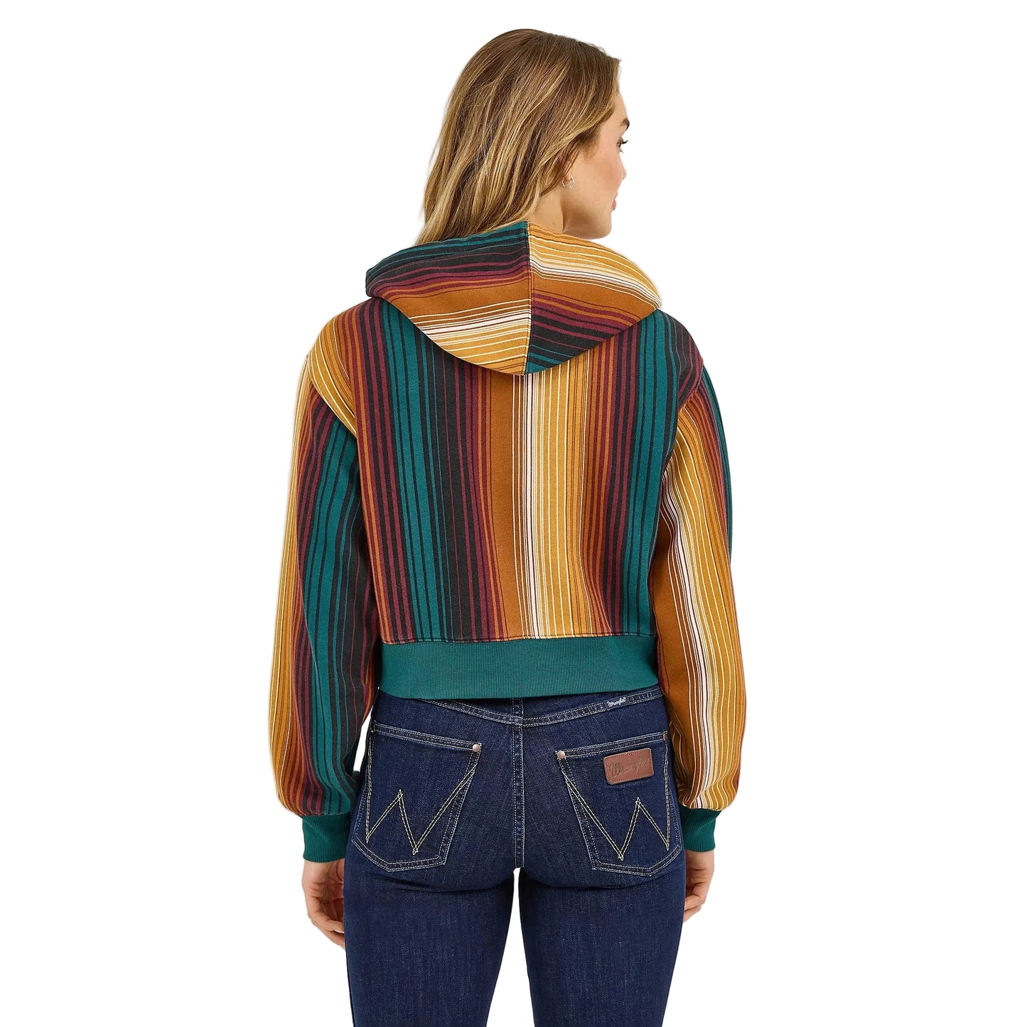 Wrangler Women's Striped Serape Long Sleeve Cropped Hoodie Serape - Teal
