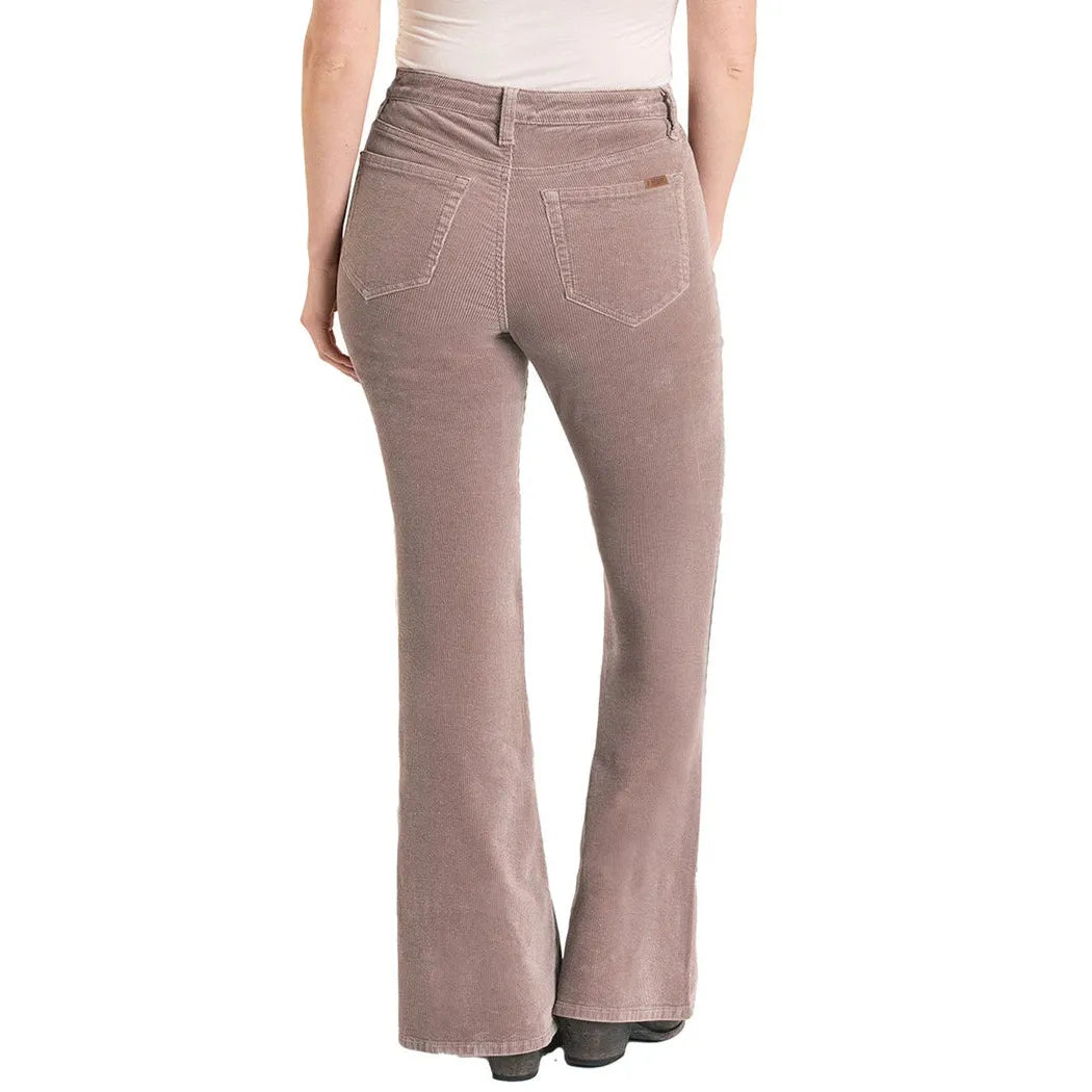 Rock & Roll Women's Corduroy Button High Rise Flare Jeans - Mauve
