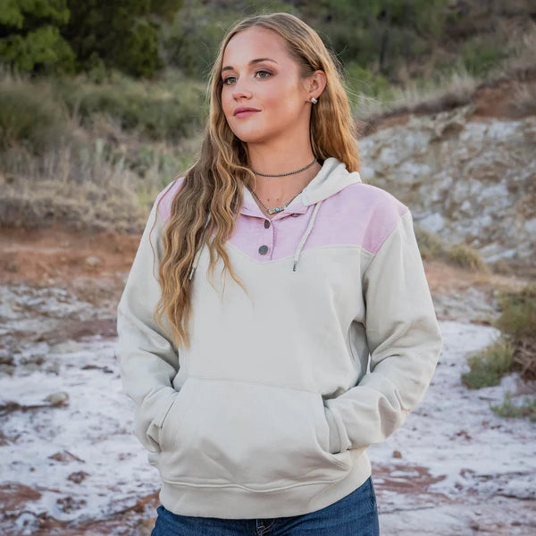 STS Ladies Whit Long Sleeve Hoodie - Cream/Light Pink