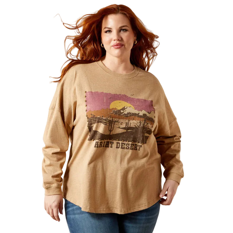 Ariat Women's Canvas Oversized Long Sleeve Tee Shirt - Dark Heather Oatmeal