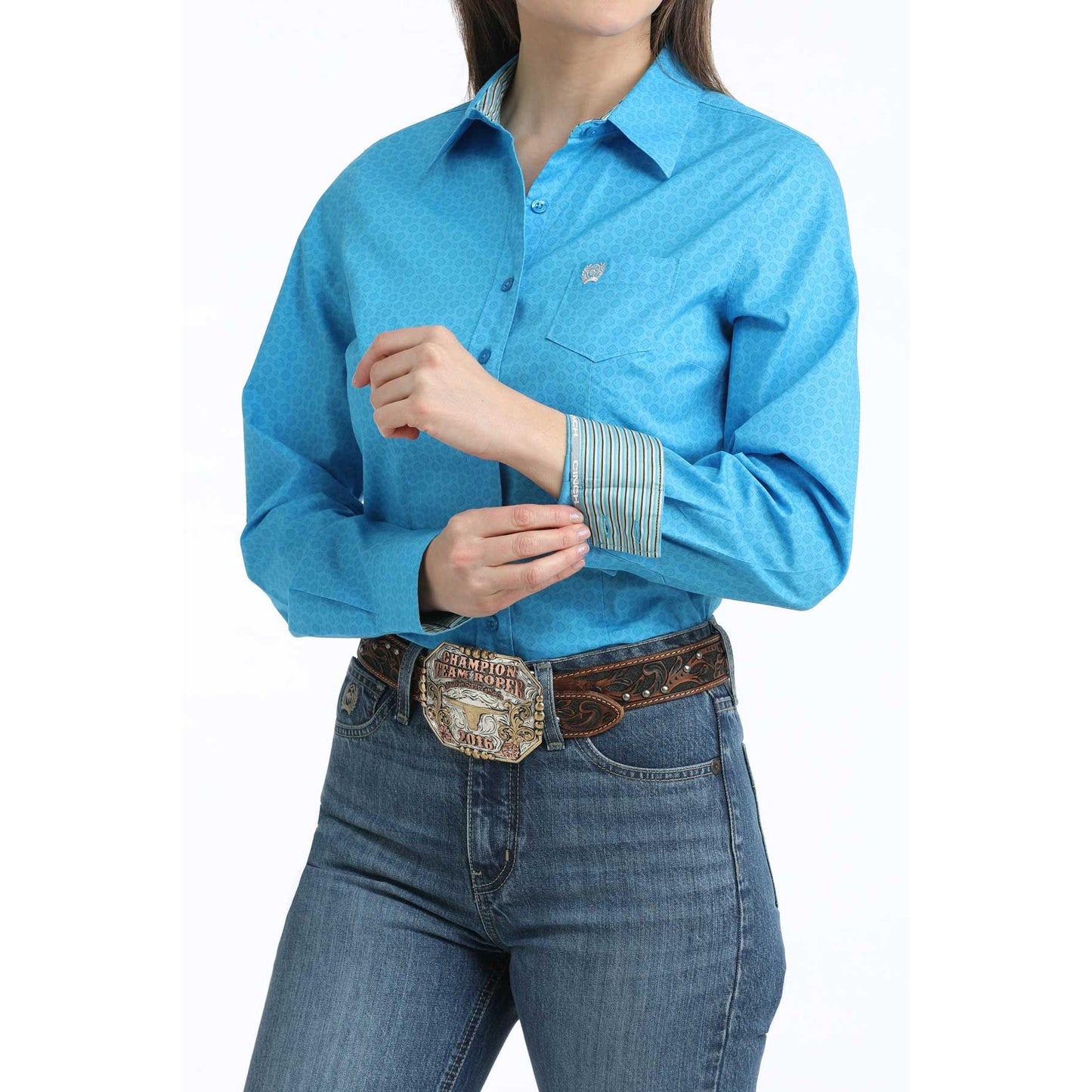 Cinch Women's Long Sleeve Print Shirt - Blue