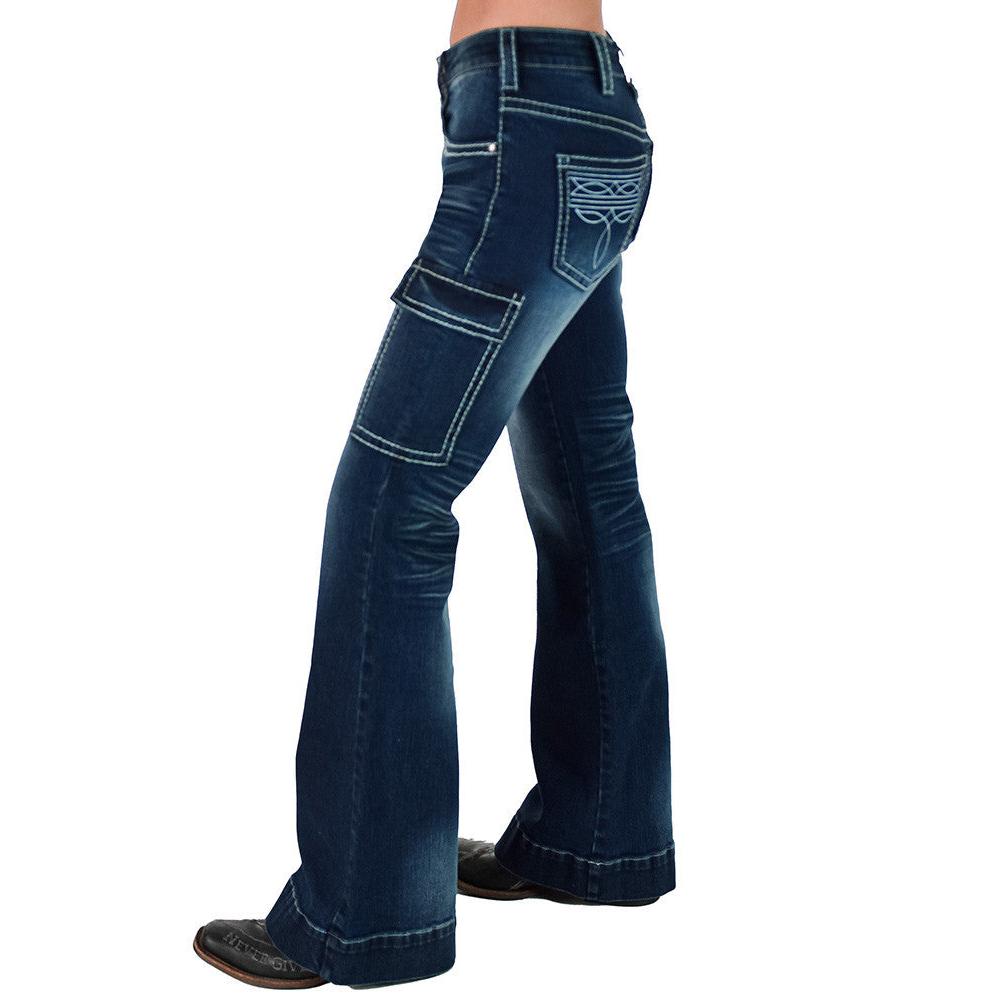Cowgirl Tuff Women's White Bootstitch Trouser Jeans - Dark Wash