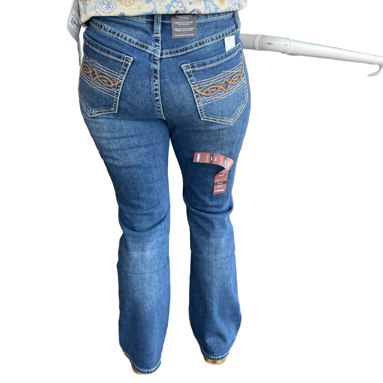 Rock & Roll Women's Pleather Embroidered High Rise Bootcut Jeans - Dark Wash