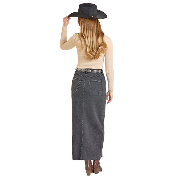 Rock & Roll Women's Denim Front Seam Maxi Skirt - Black