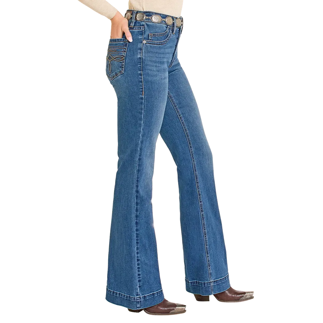 Rock & Roll Women's High Rise Raised Boot Stitch Trouser - Medium Wash