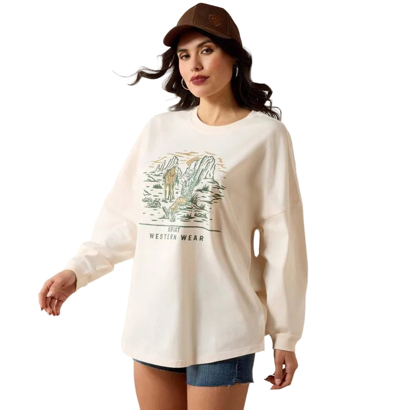Ariat Women's Canvas Oversized Long Sleeve Tee Shirt - Sea Salt - Irvine Tack & Western Wear