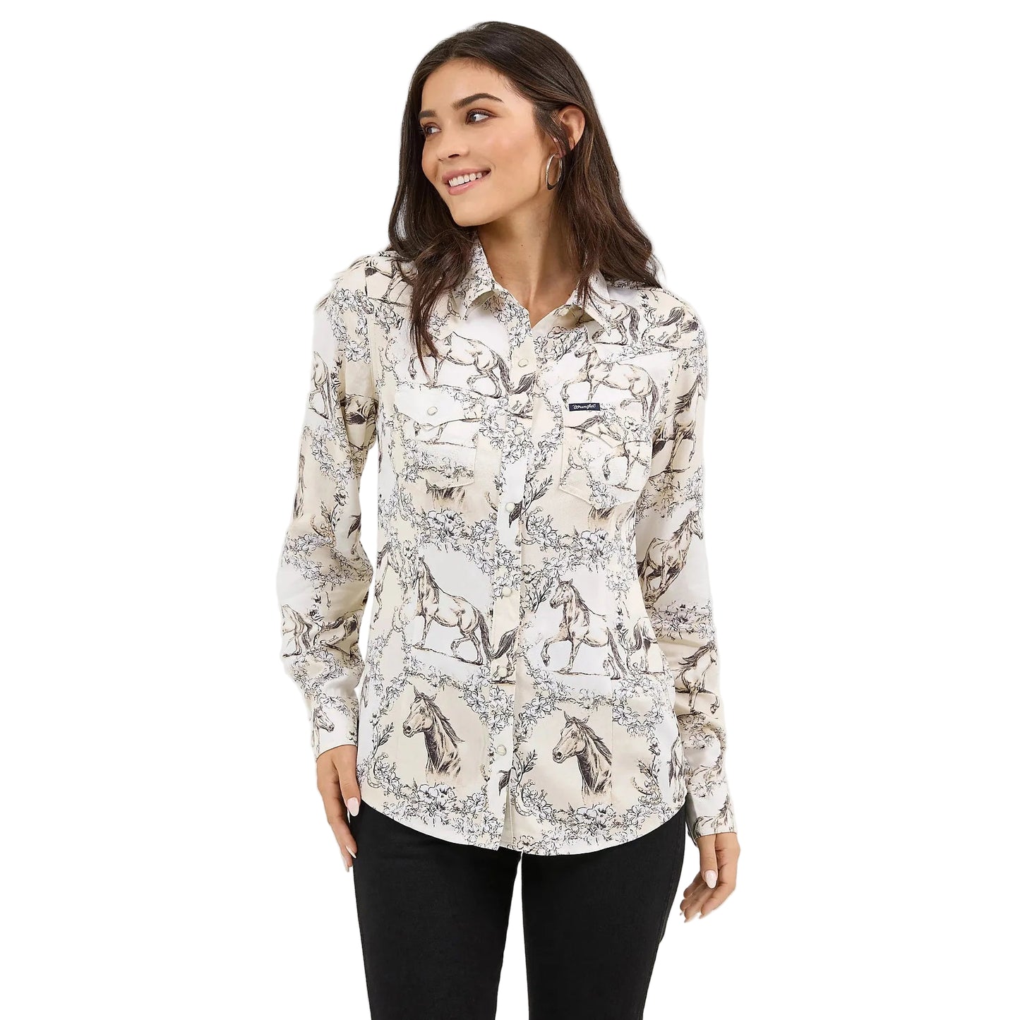 Wrangler Women's Saddle Up Slim Western Snap Long Sleeve Shirt - Cream