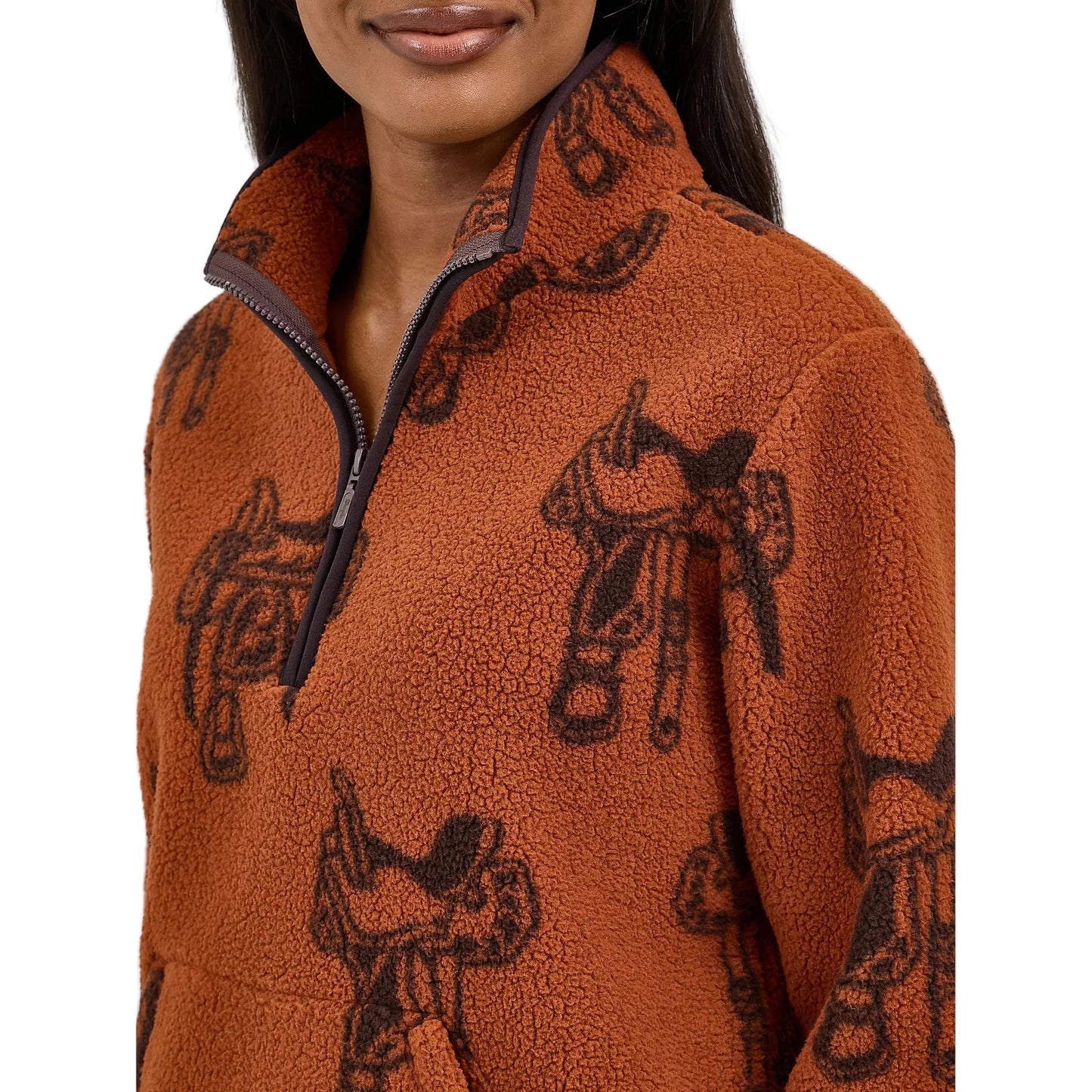 Wrangler Women's Retro Quarter Zip Long Sleeve Sherpa Pullover - Horse Brown