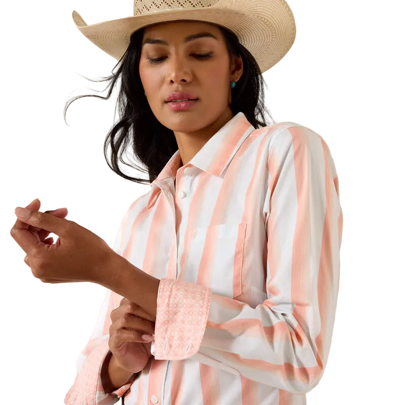 Ariat Women's Kirby Long Sleeve Stripe Shirt - Peach Amber - Irvine Tack & Western Wear