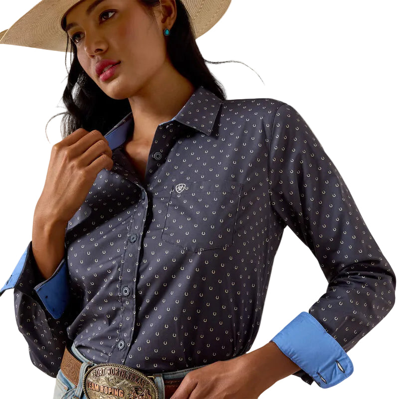 Ariat Women's Kirby Long Sleeve Shirt - Ombre Blue Horseshoe