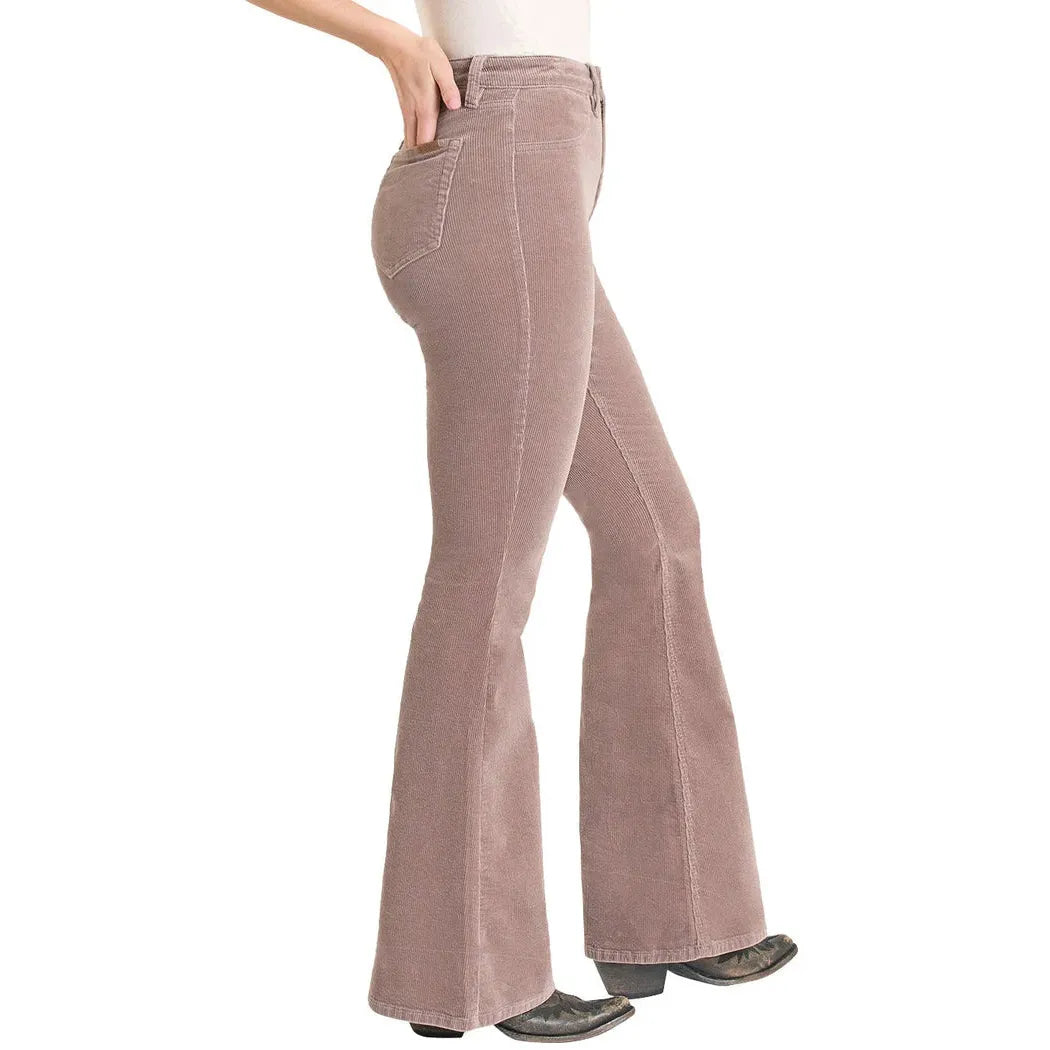Rock & Roll Women's Corduroy Button High Rise Flare Jeans - Mauve