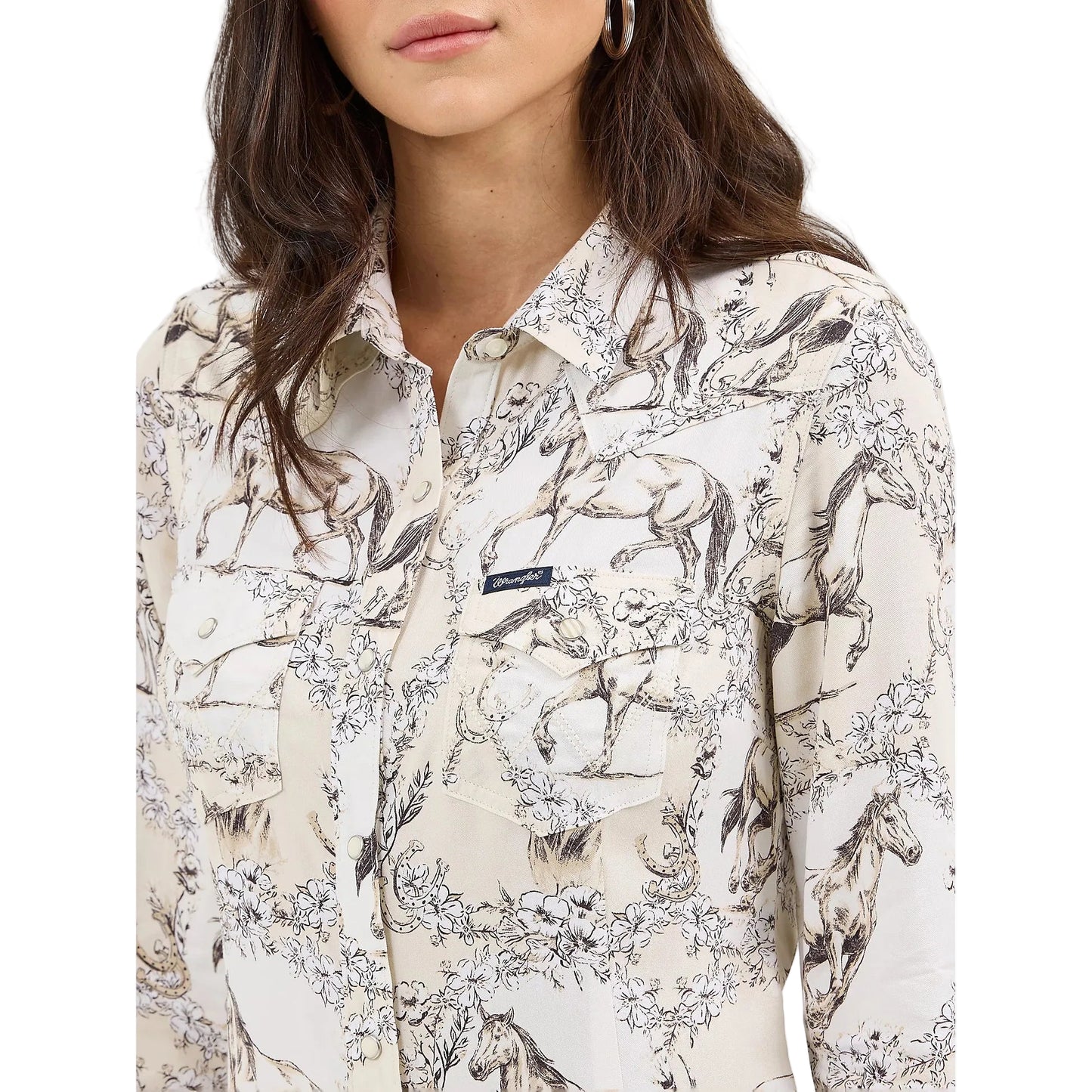 Wrangler Women's Saddle Up Slim Western Snap Long Sleeve Shirt - Cream