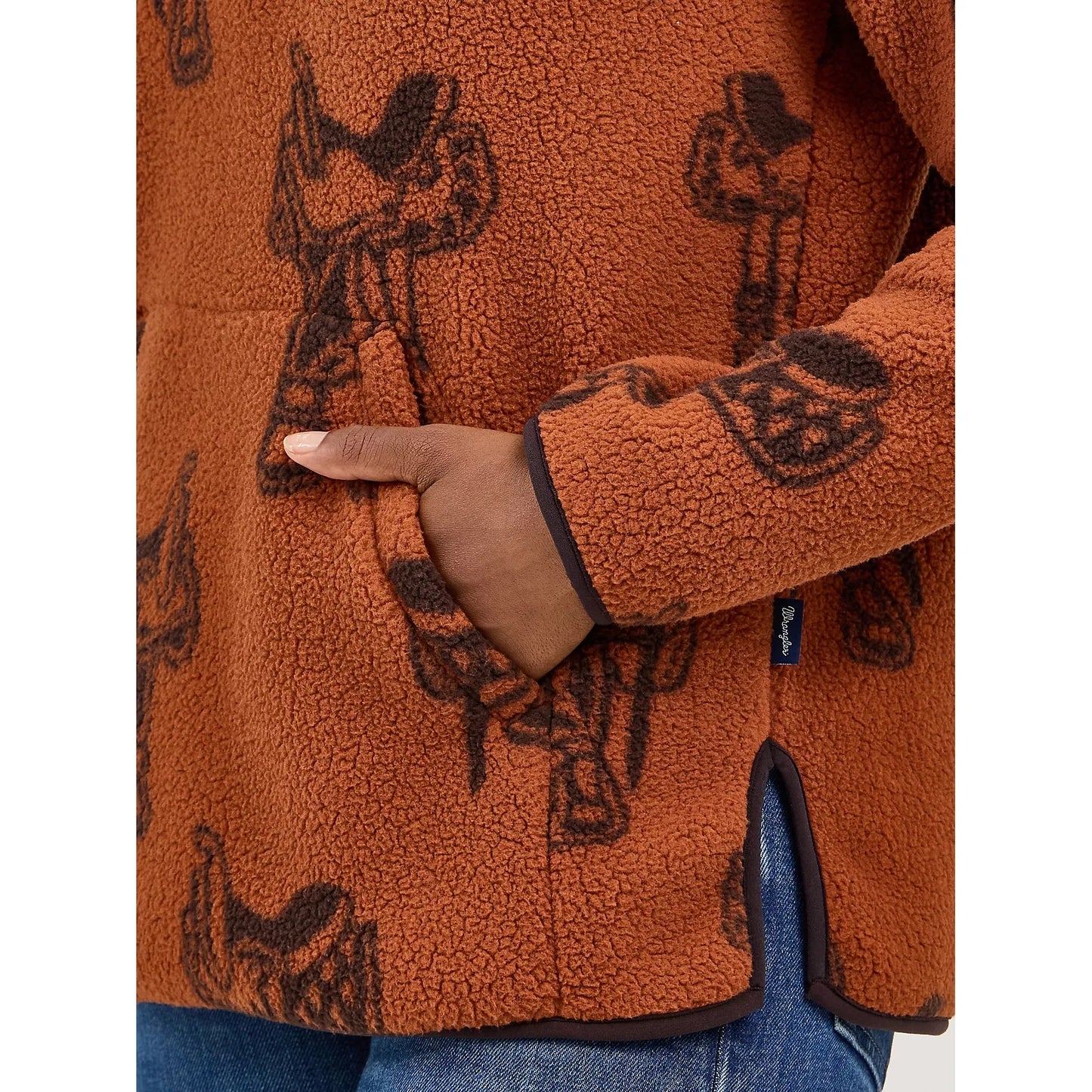 Wrangler Women's Retro Quarter Zip Long Sleeve Sherpa Pullover - Horse Brown