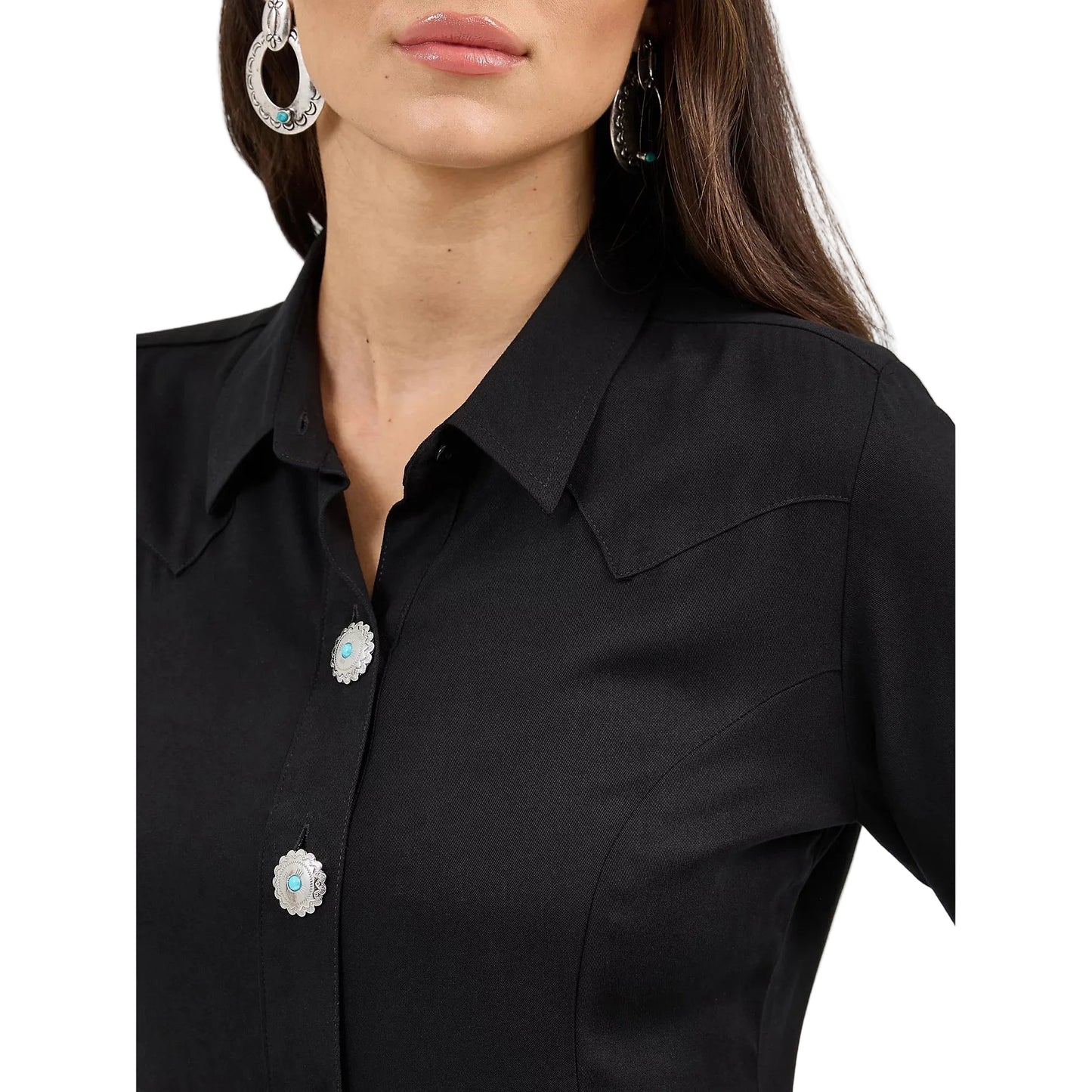 Wrangler Women's Long Sleeve Slim Concho Button Shirt - Black