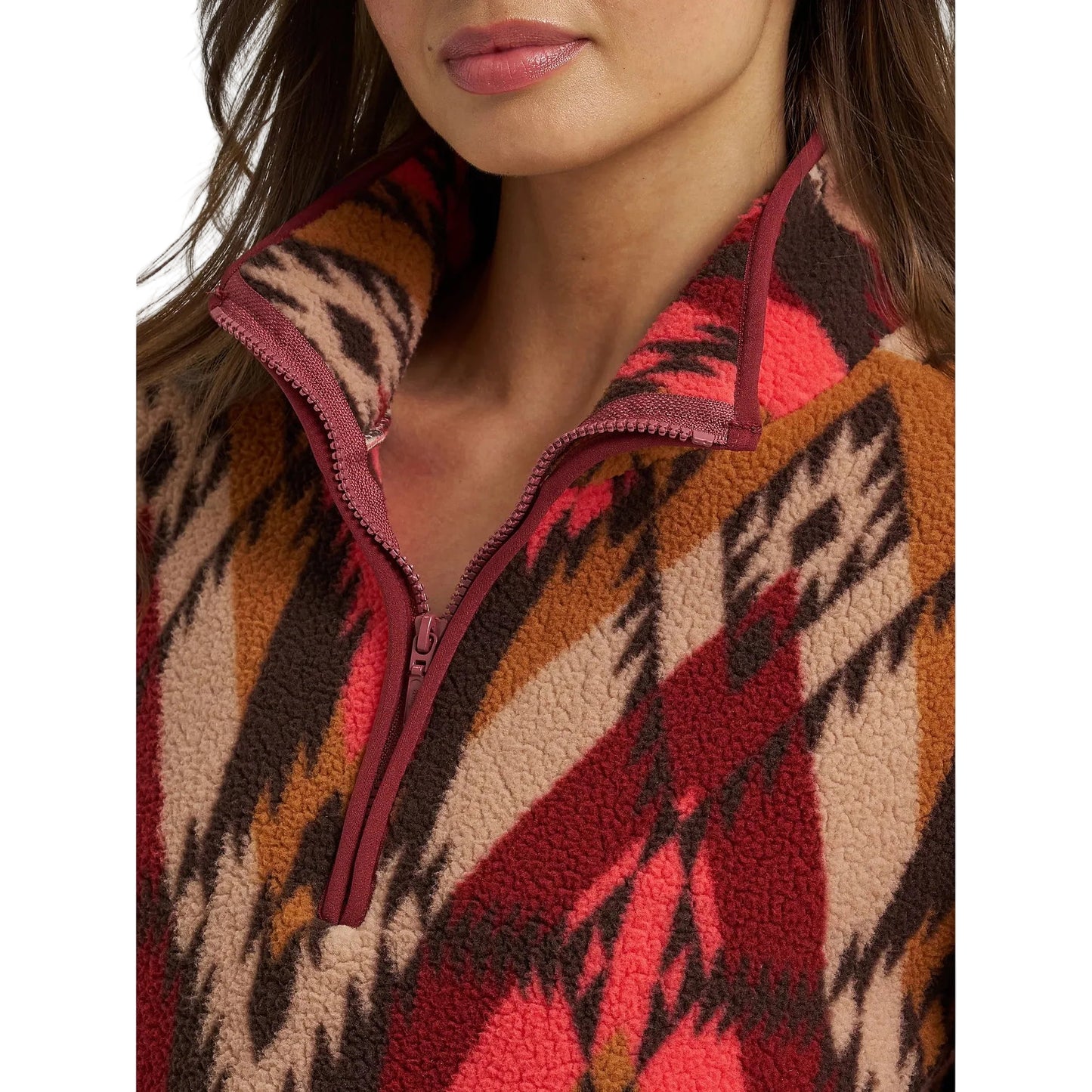 Wrangler Women's Retro Quarter Zip Long Sleeve Sherpa Pullover - Burgundy Flame