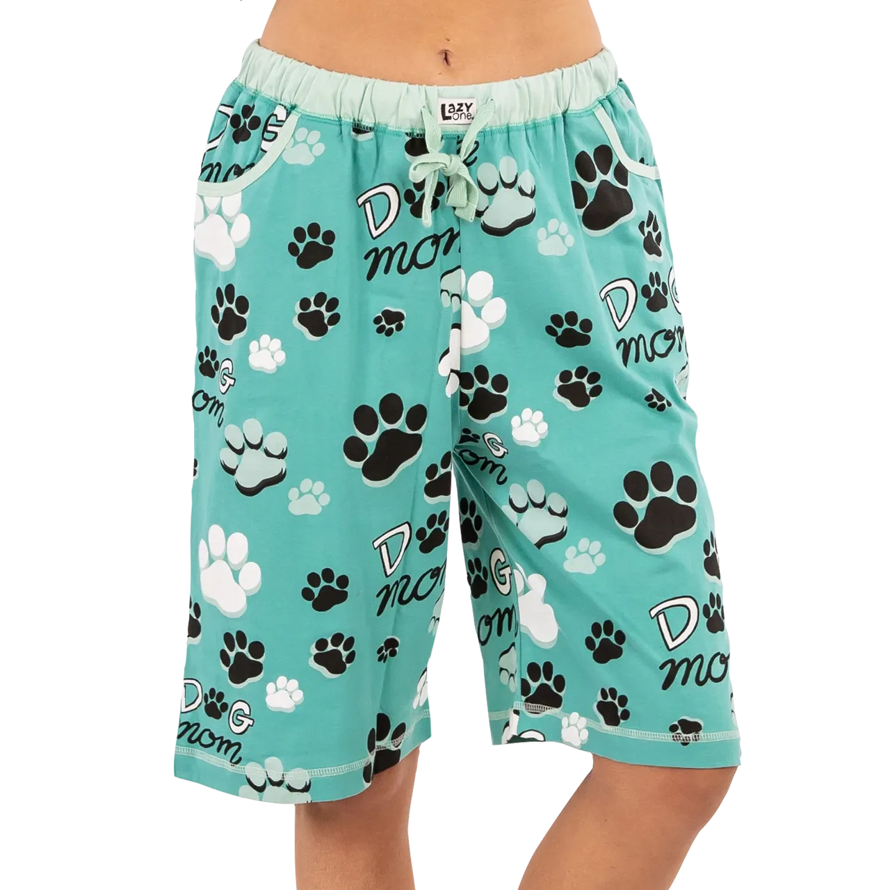 Lazy One Women's Dog Mom Bermuda Shorts- Dusty Turquoise Blue