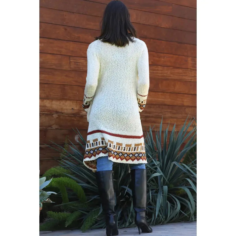 Angie Women's Cardigan Sweater with Border - Ivory