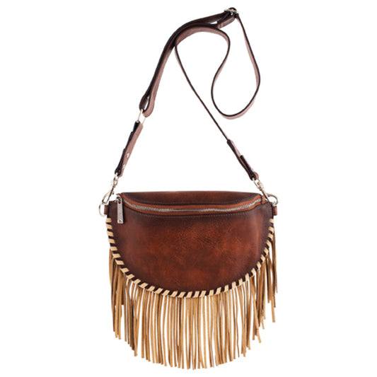 Red Dirt Hat Co Women's Sling Pouch with Whip Stitch & Fringe - Tan