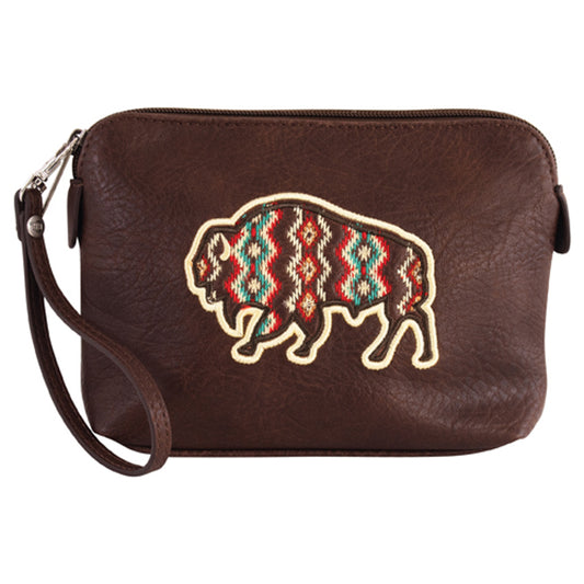 Red Dirt Women's Bison Embroidered Cosmetic Pouch - Brown