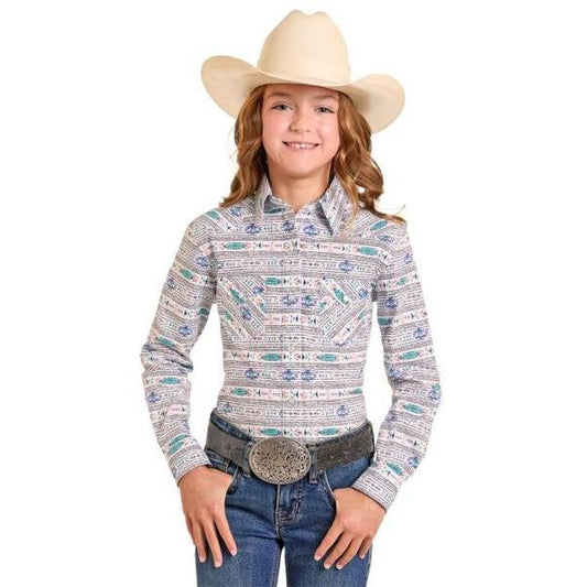 Rock & Roll Girl's Long Sleeve Shirt- Blue