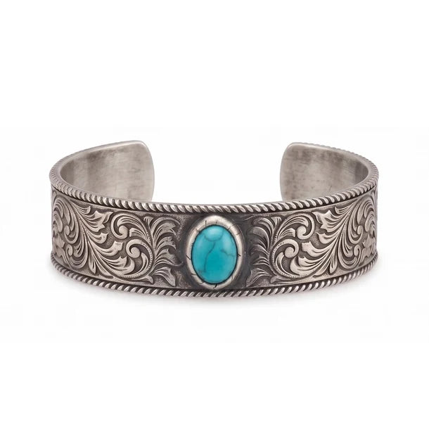 Wrangler Turquoise Engraved Cuff Bracelet- Gold